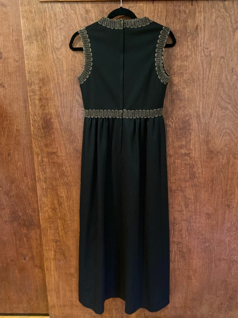 Vintage 1970s George Small New York Black Maxi Column Gown w/ Gold Soutache Trim - Picture 10 of 10